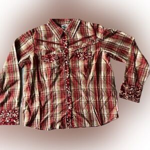 Chic Red and Cream Plaid Button Down Shirt